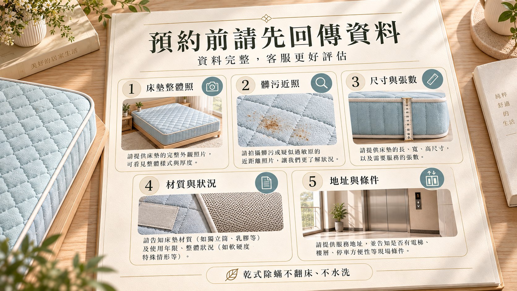 嘉義床墊除塵蟎預約前床墊資料確認示意圖