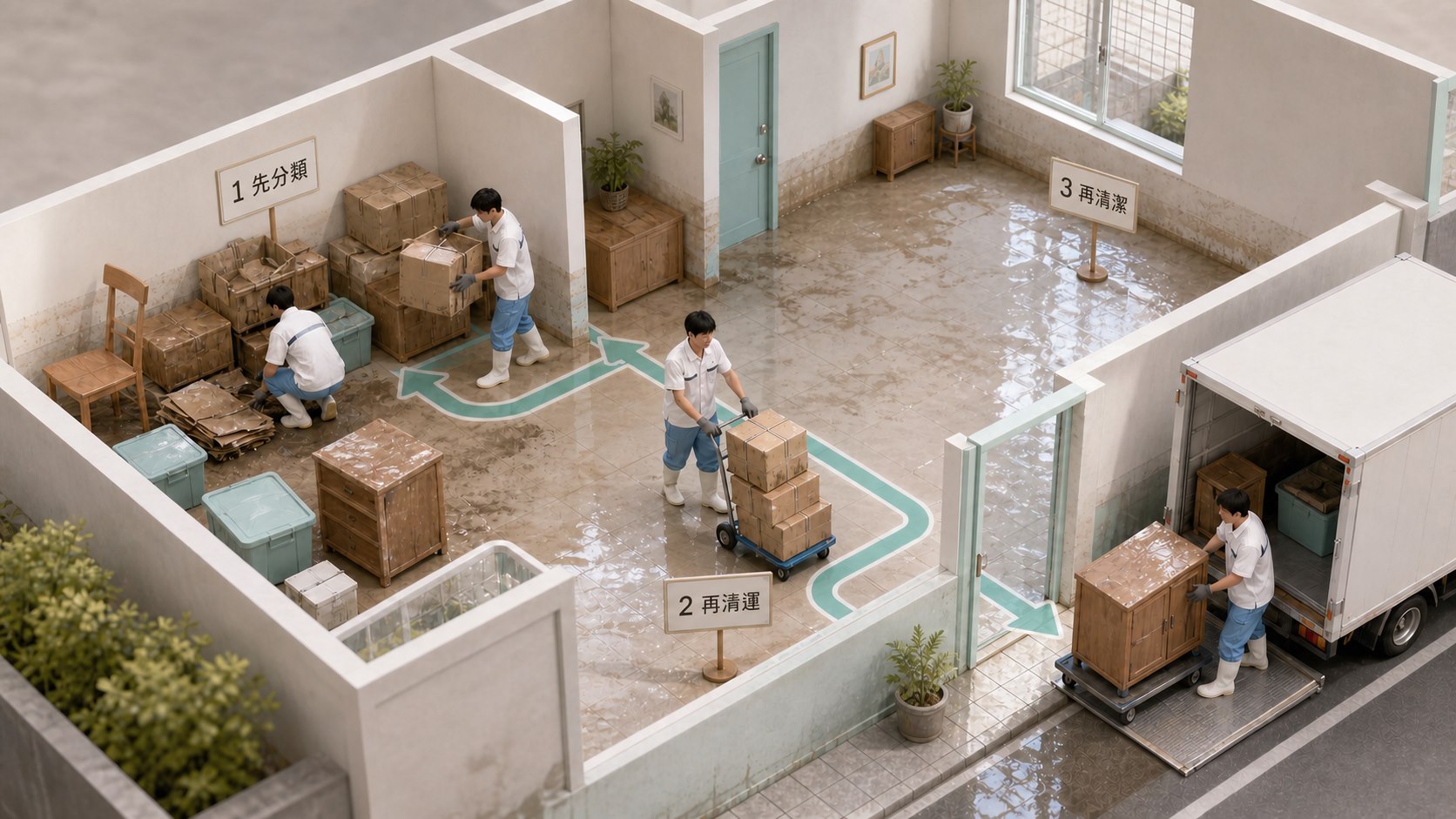 嘉義水災後清潔可評估積水、淤泥、泡水物品與清潔範圍