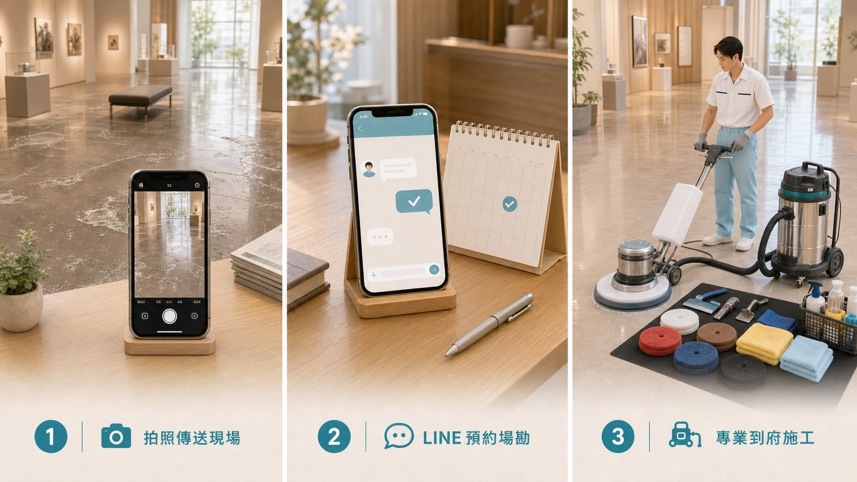 嘉義地板清潔打蠟預約流程圖，點擊可加入官方 LINE 諮詢