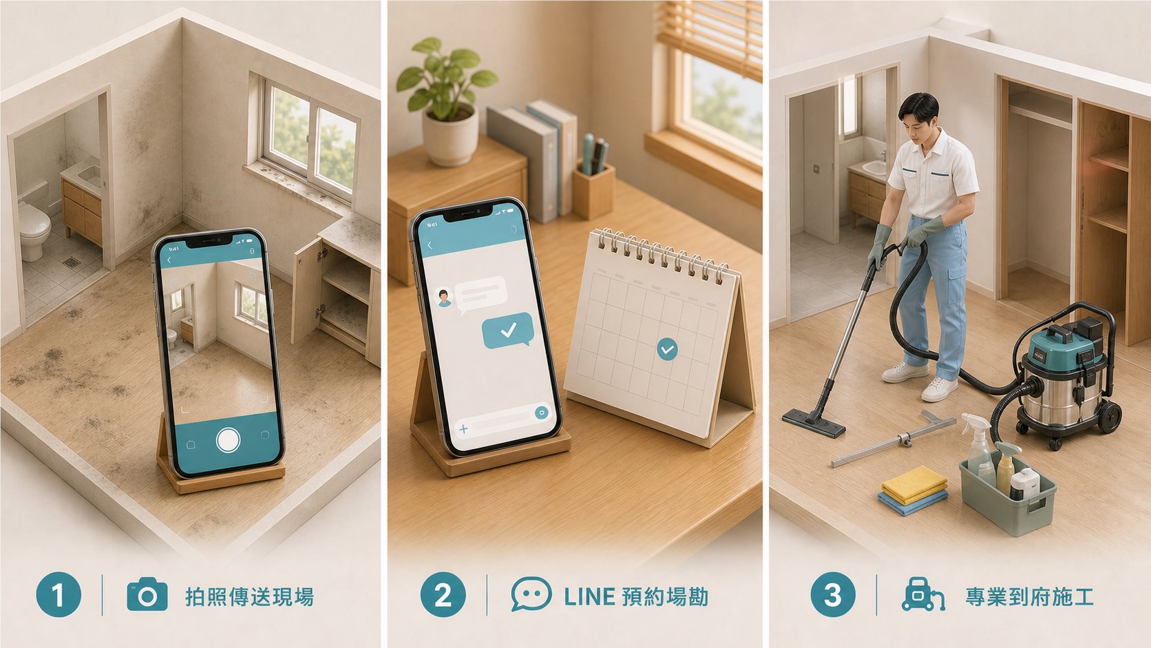 嘉義退租清潔預約流程圖，點擊可加入官方 LINE 諮詢