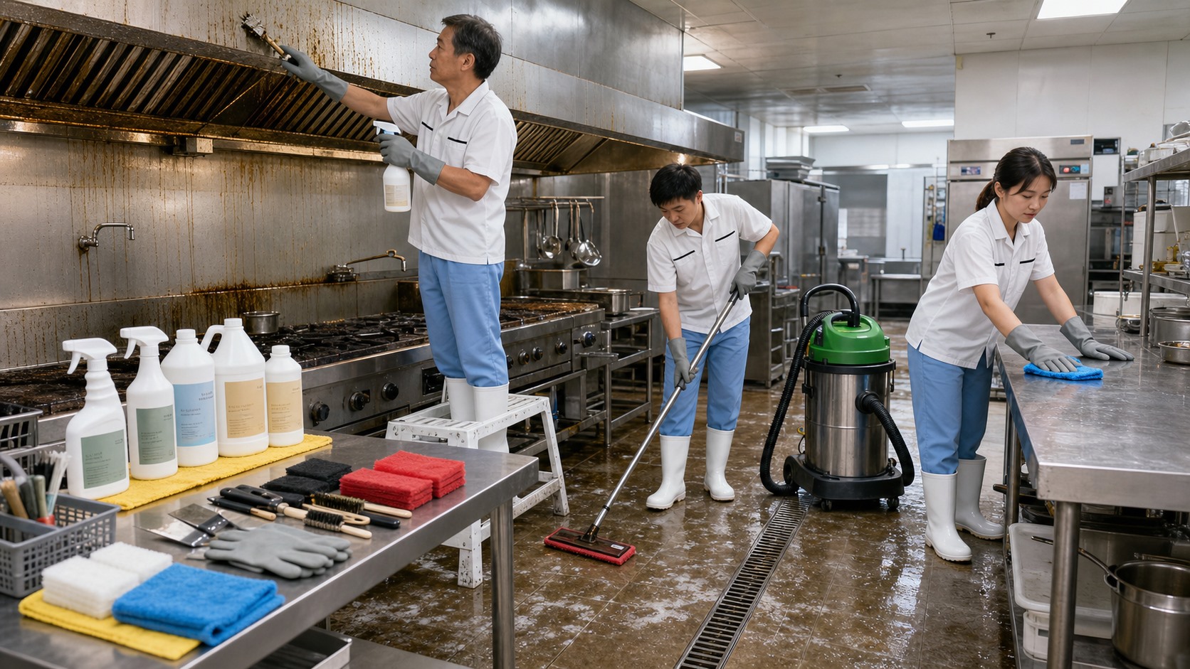 專業師傅到府餐廳廚房清潔，協助後場與商用廚房油垢整理