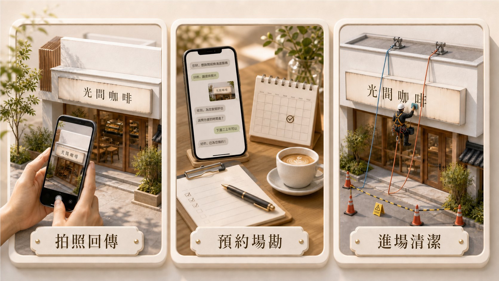 嘉義招牌清潔預約流程圖，點擊可加入官方 LINE 諮詢