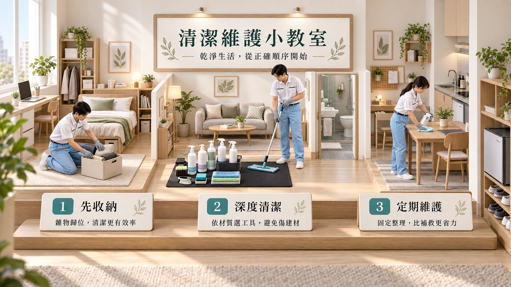 幸福家小套房清潔工具與預約說明