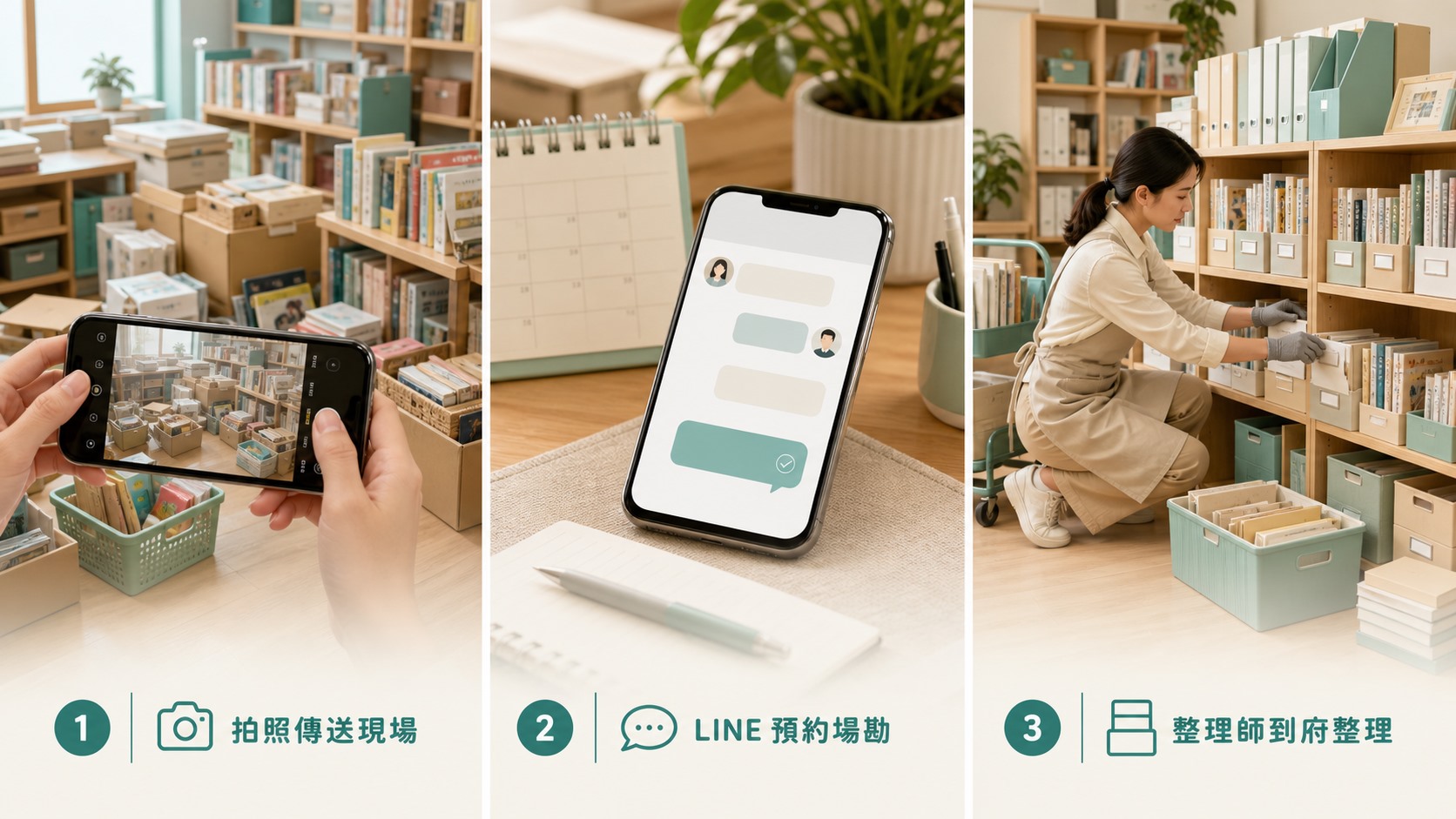 嘉義商務空間收納整理預約流程圖，點擊可加入官方 LINE 諮詢