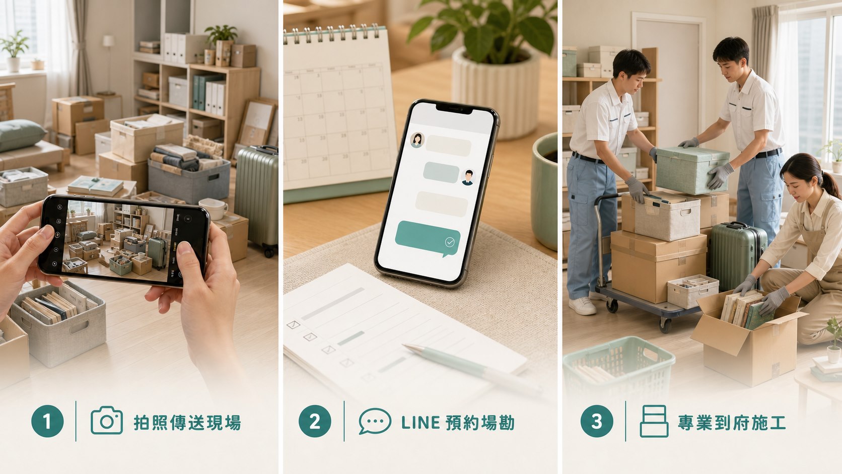 分手離婚搬離打包預約流程圖，點擊可加入幸福家官方 LINE 諮詢