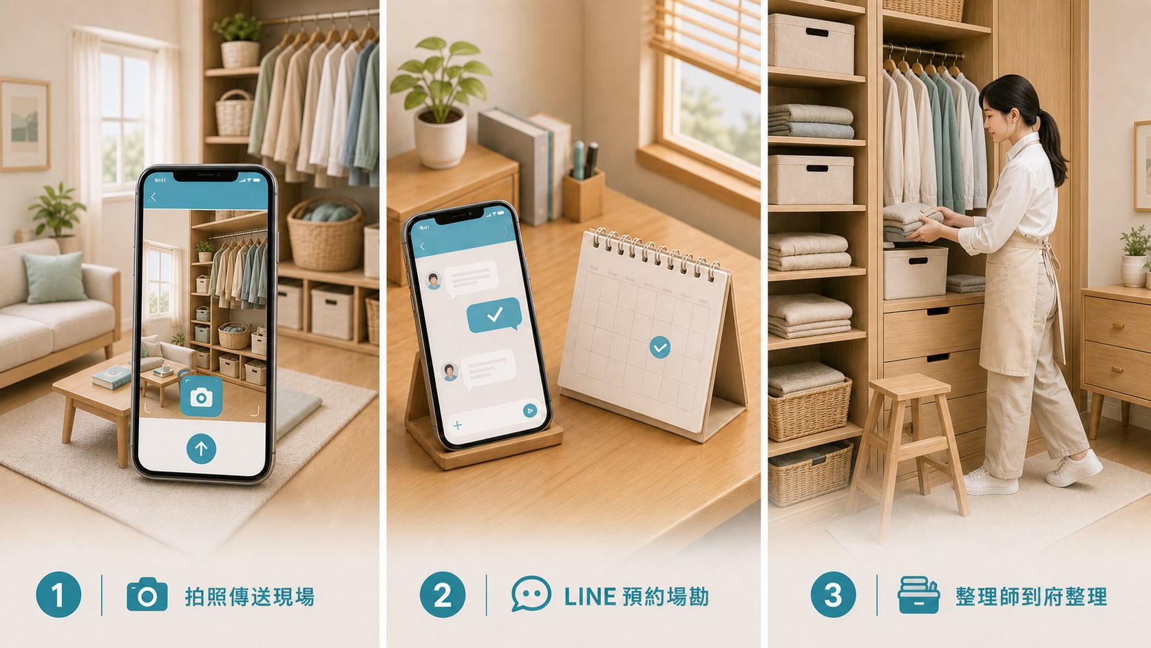 嘉義居家收納整理預約流程圖，點擊可加入官方 LINE 諮詢