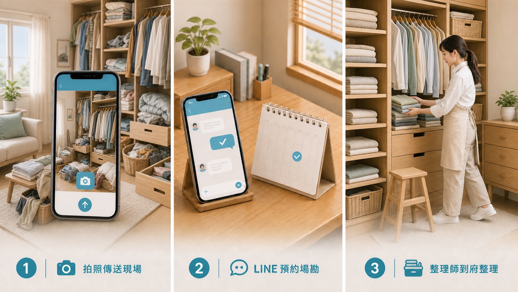 嘉義衣物換季整理預約流程圖，點擊可加入官方 LINE 諮詢