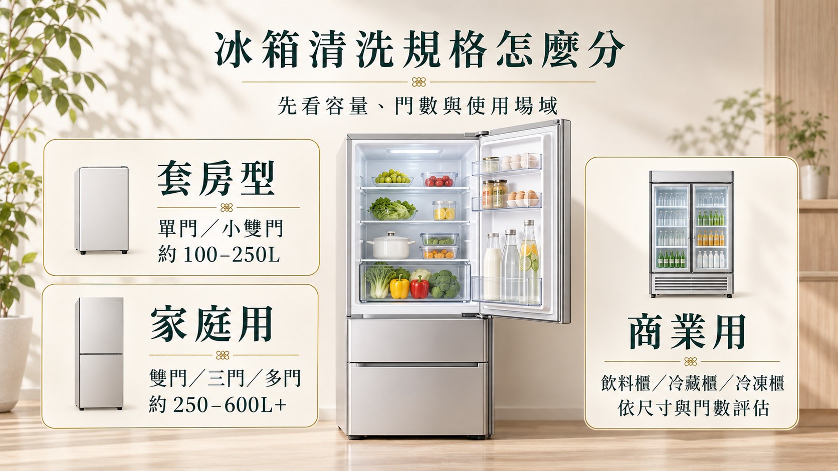 套房型家庭用商業用冰箱清洗規格判斷圖