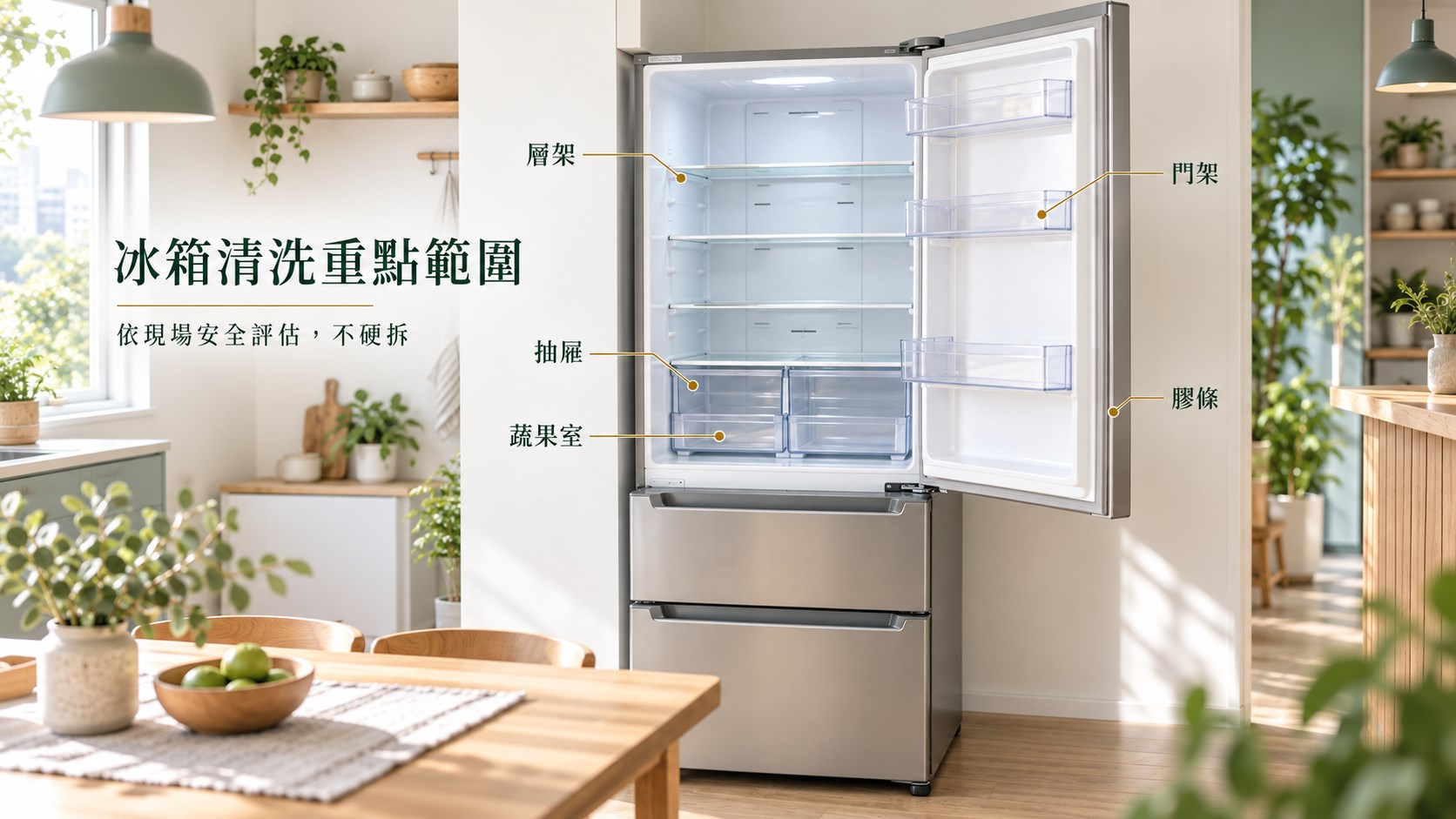 冰箱層架抽屜門邊膠條與蔬果室清潔重點