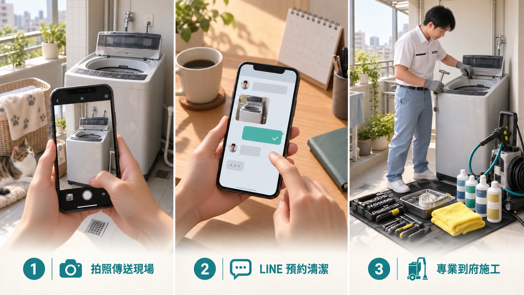 直立式洗衣機清潔預約流程圖
