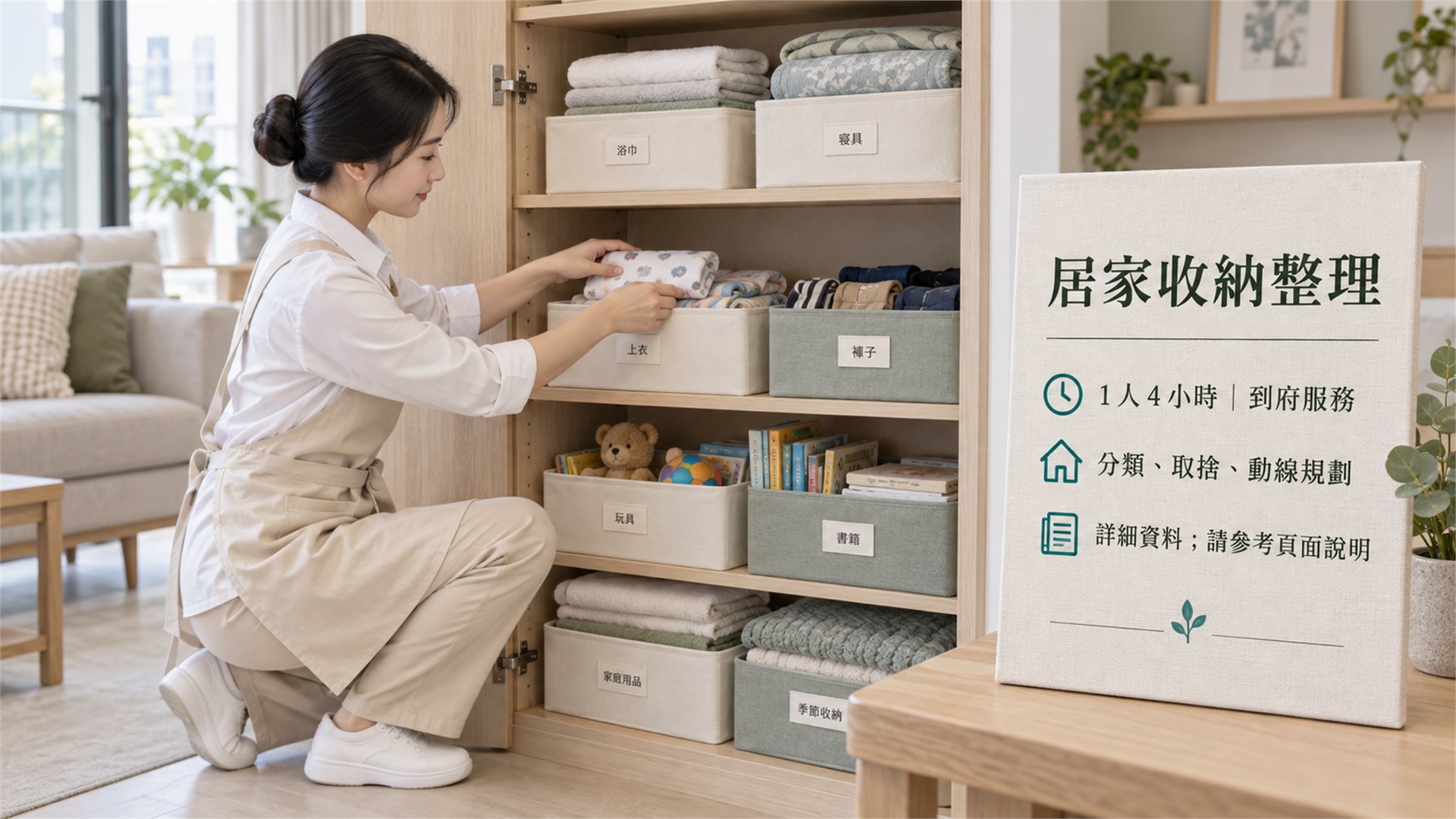 收納老師整理家庭櫃體，建立物品分類與歸位分區