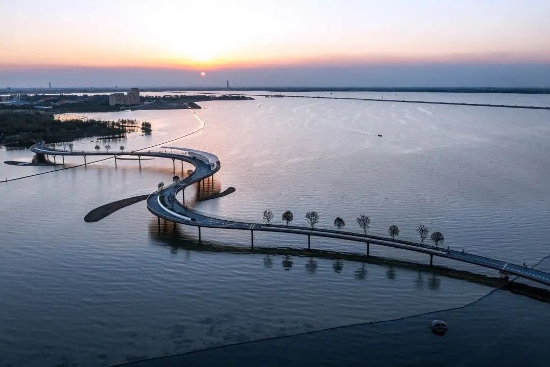 鼋蕩橋空拍俯視全景 曲水善灣地標景觀