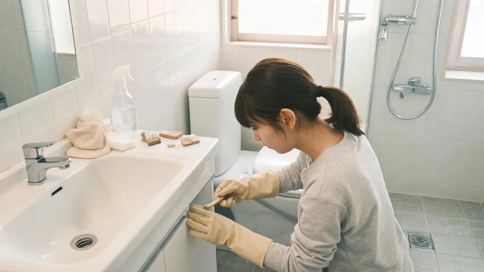 浴室潔具磁磚縫與排水口深度清潔