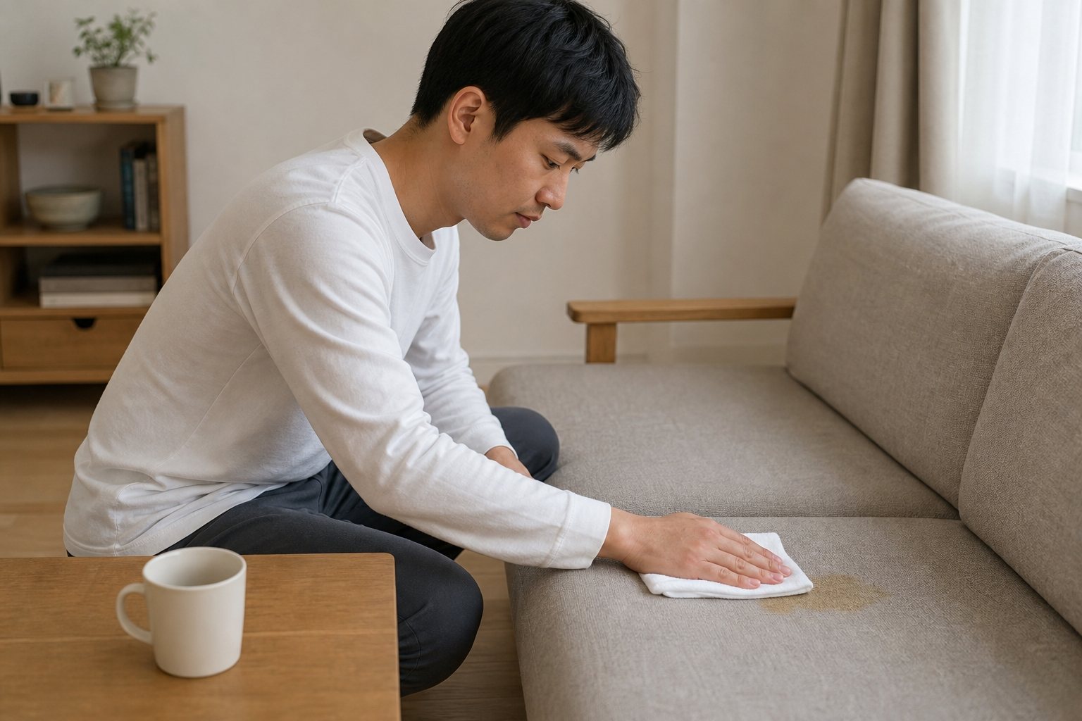 布沙發局部飲料污漬用白布輕壓吸除