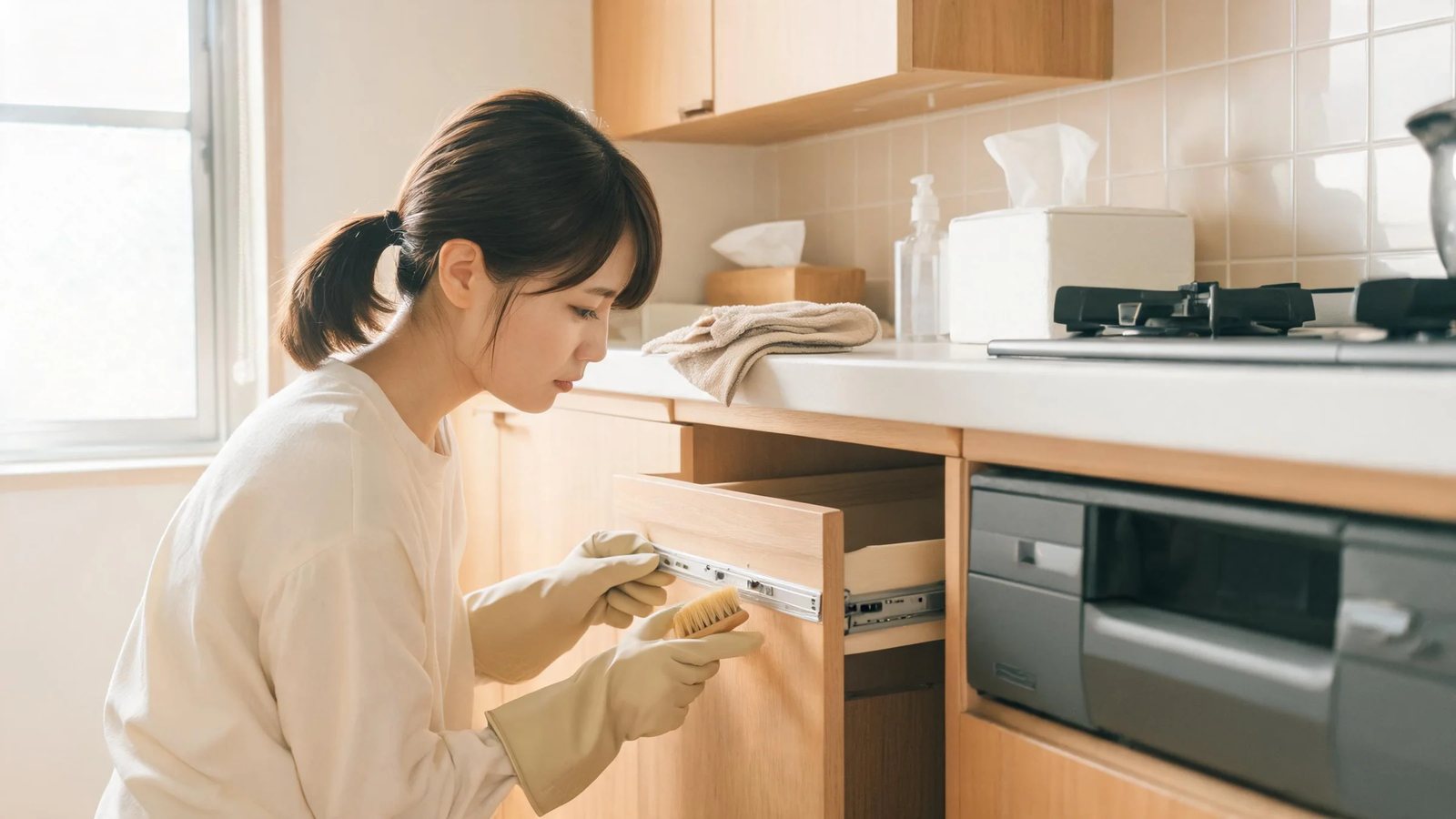 櫥櫃門鉸鏈水痕或鏽點特寫