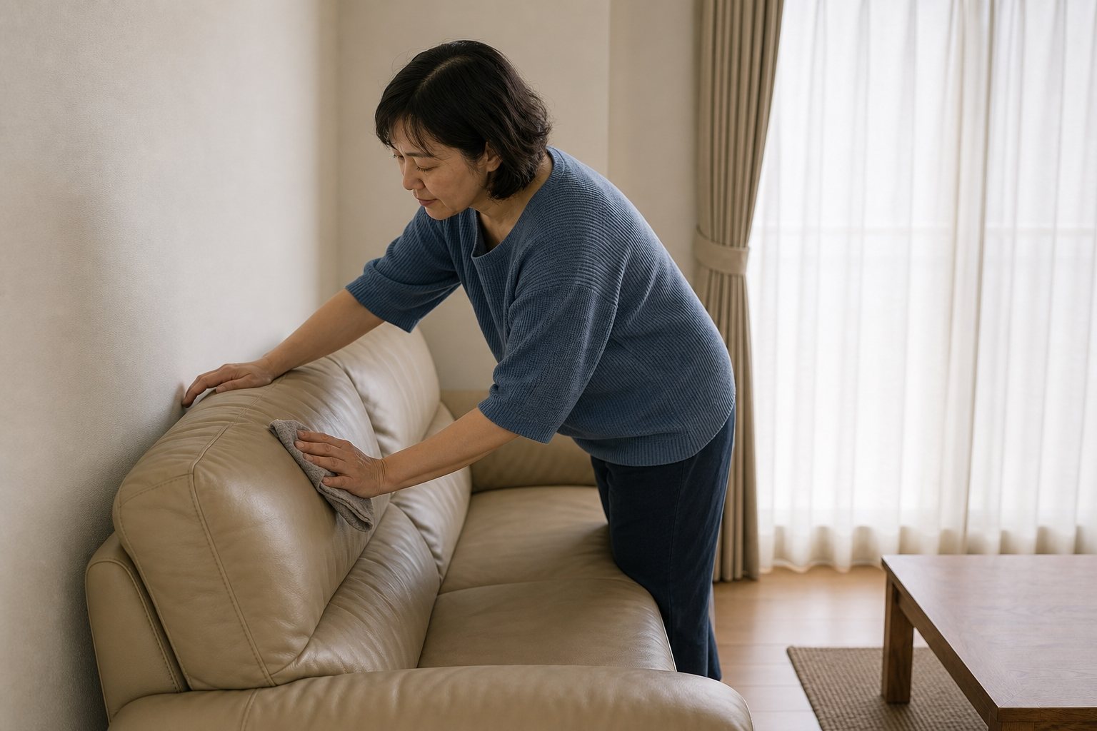日常整理後的真皮沙發避開直曬並保持背面通風