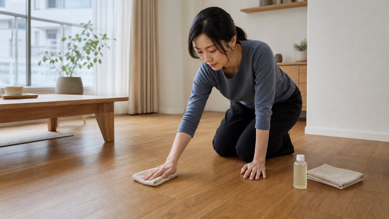 秋冬木地板以少量保養並用乾布擦勻