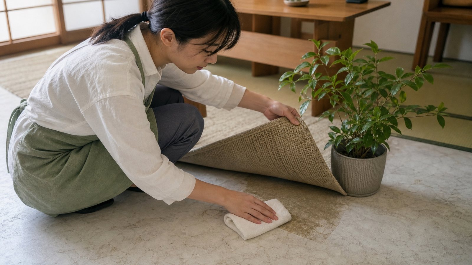 地毯、盆栽和收納箱長期固定覆蓋,會讓石材濕氣不易散出
