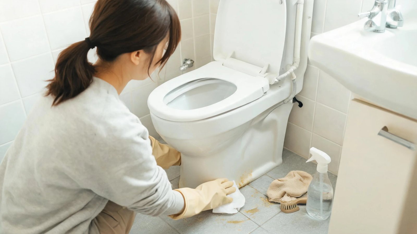 馬桶內壁黃垢出水口或水線污痕特寫