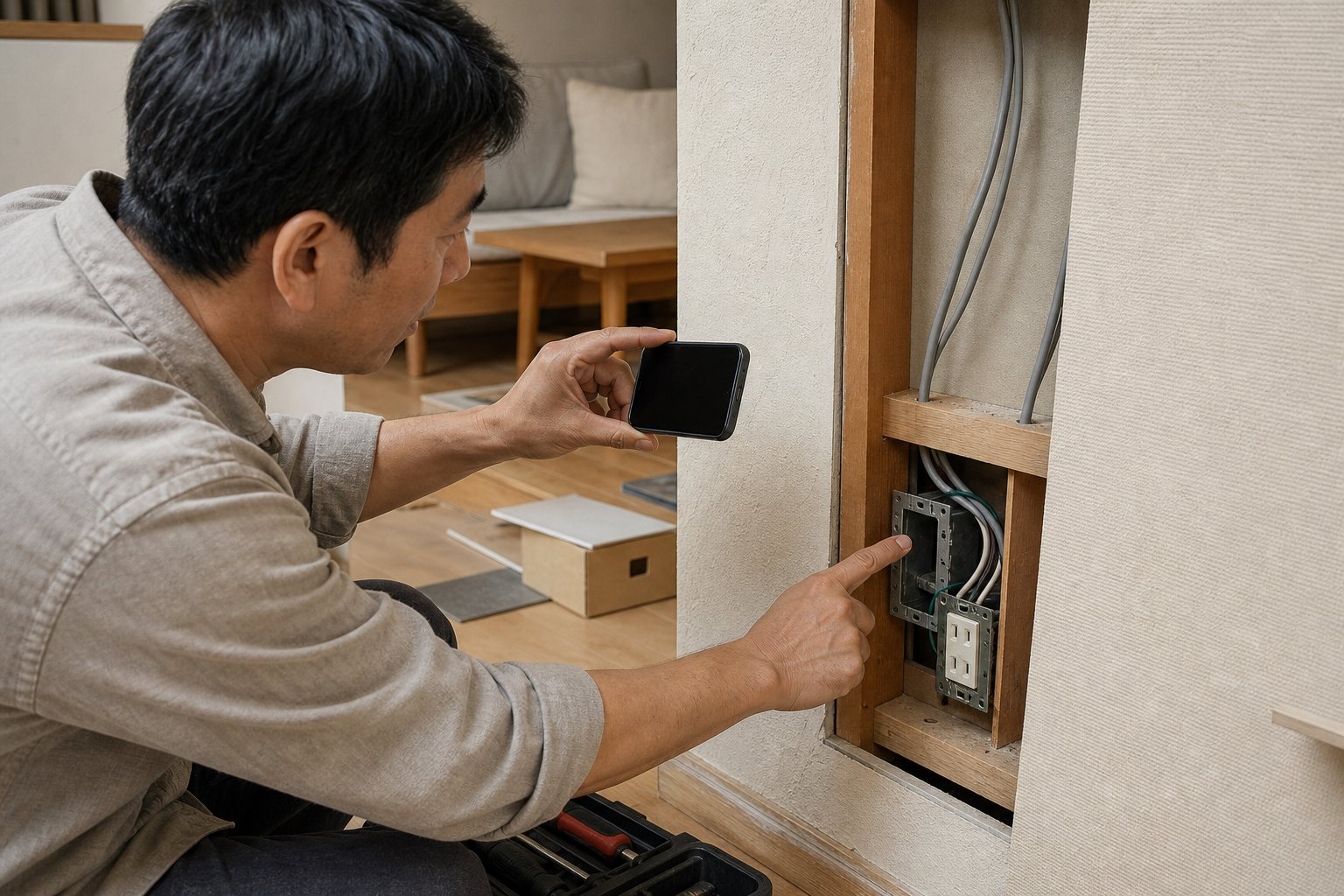 裝修封板前拍下電線與插座位置作為日後紀錄