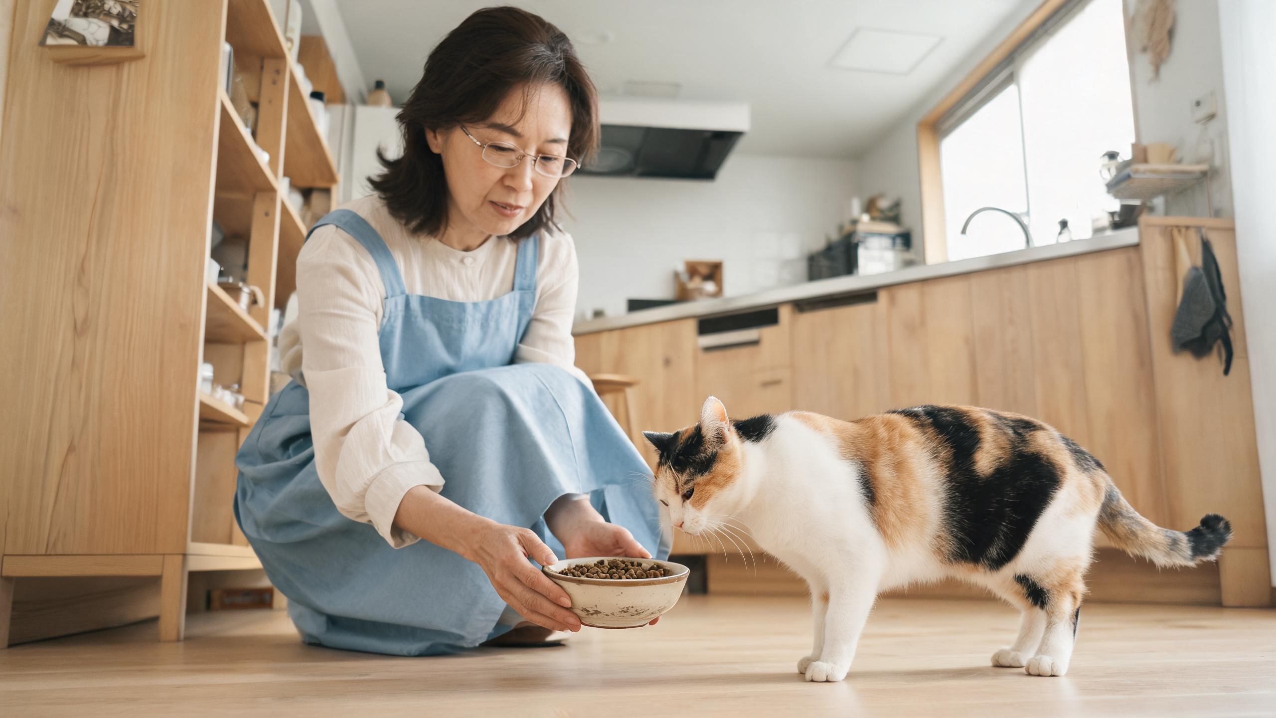 清晨家中毛孩靠近主人腳邊的生活畫面，呼應「貓咪挑食與餵藥問題」主題