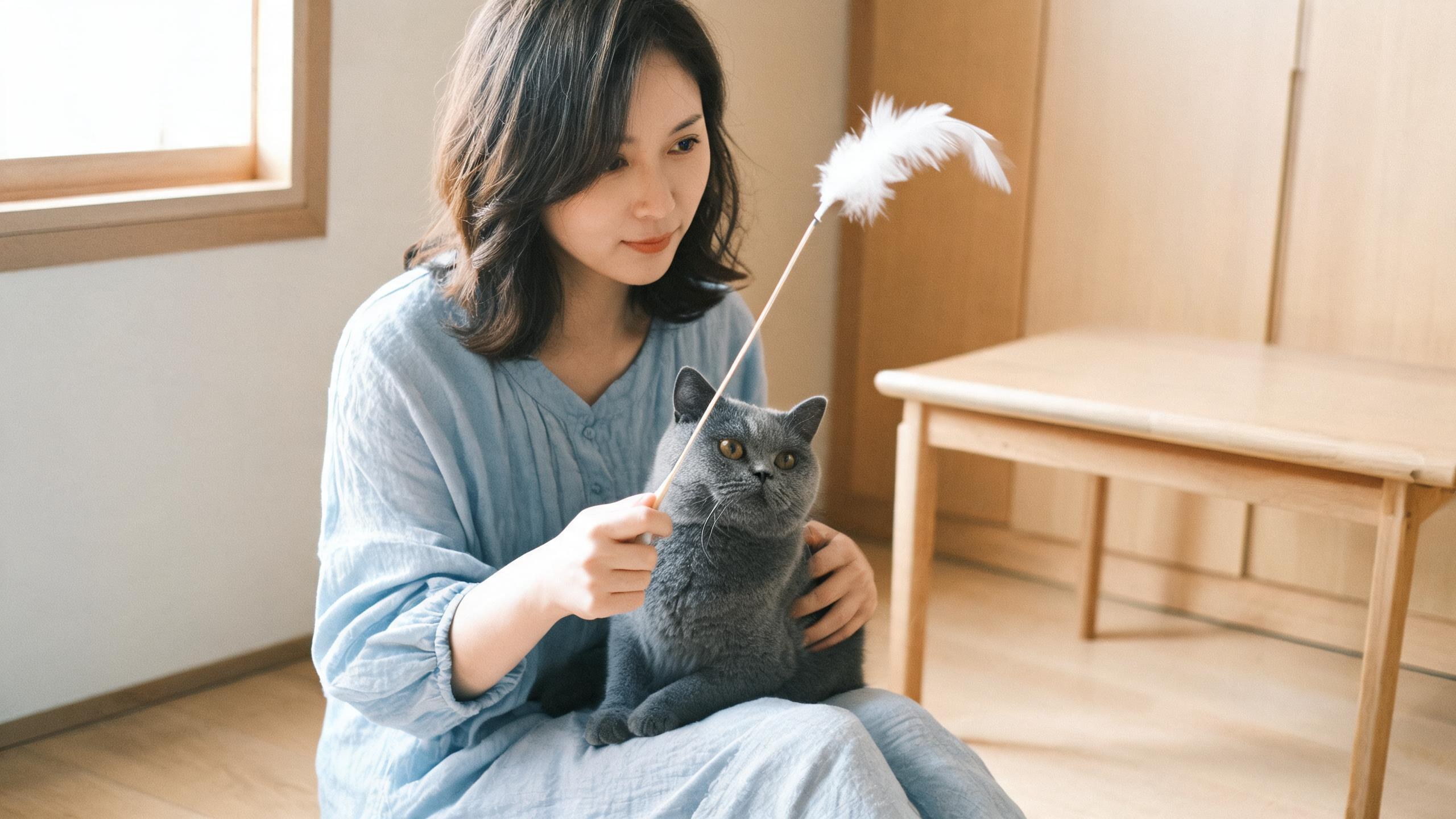 毛孩在家中停下來看主人的日常瞬間，呼應「訓練貓咪的基本方法」主題