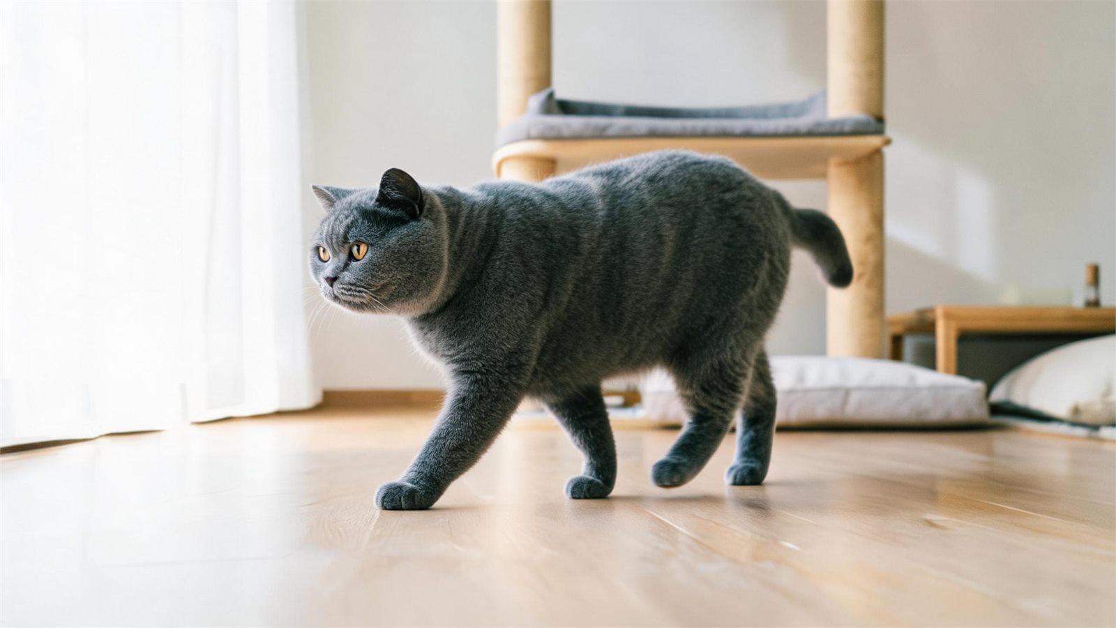 蘇格蘭折耳貓飼養日常觀察走路跳躍和尾巴狀態