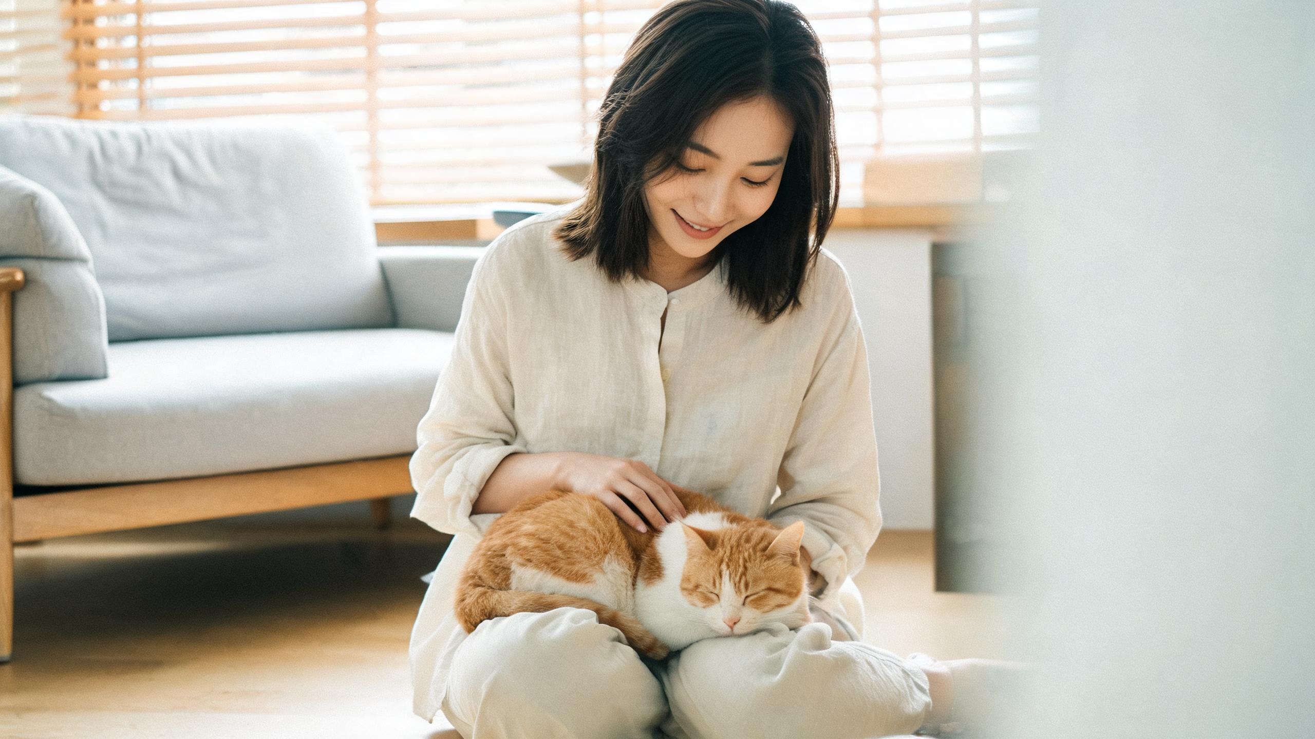 毛孩在家中停下來看主人的日常瞬間，呼應「為什麼貓咪比狗難訓練」主題