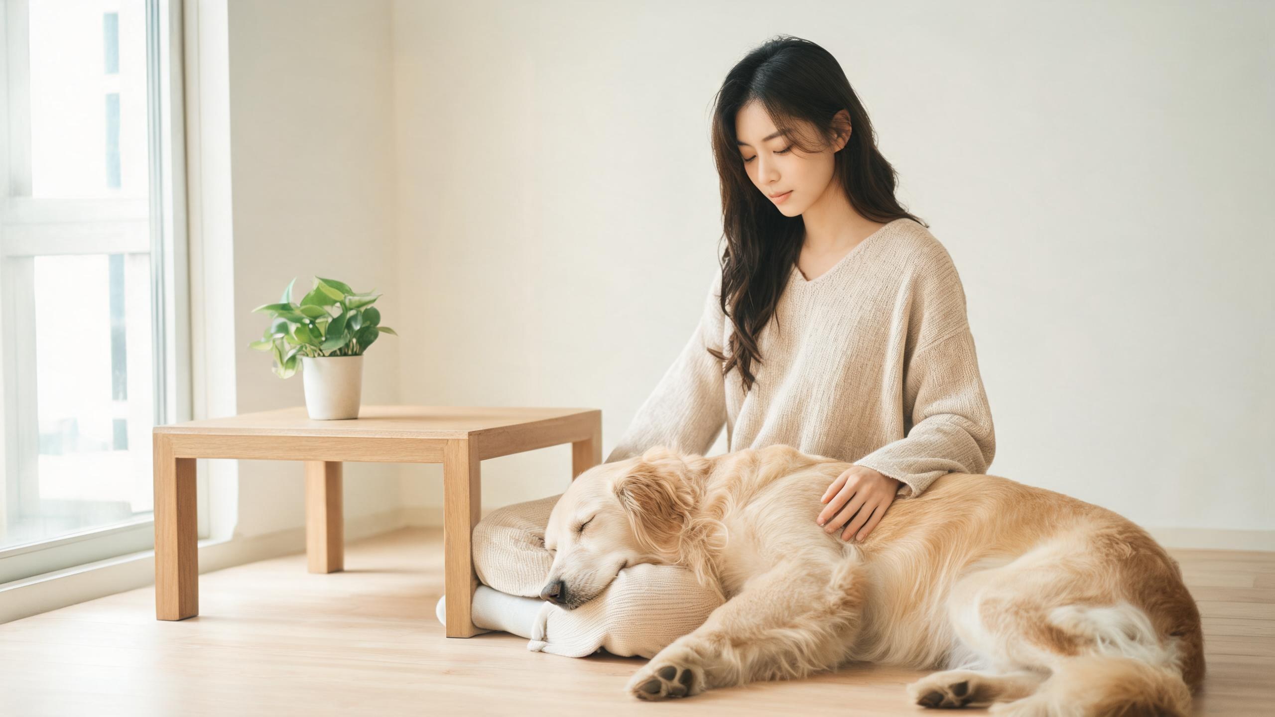 毛孩在家中停下來看主人的日常瞬間，呼應「狗狗肢體語言」主題