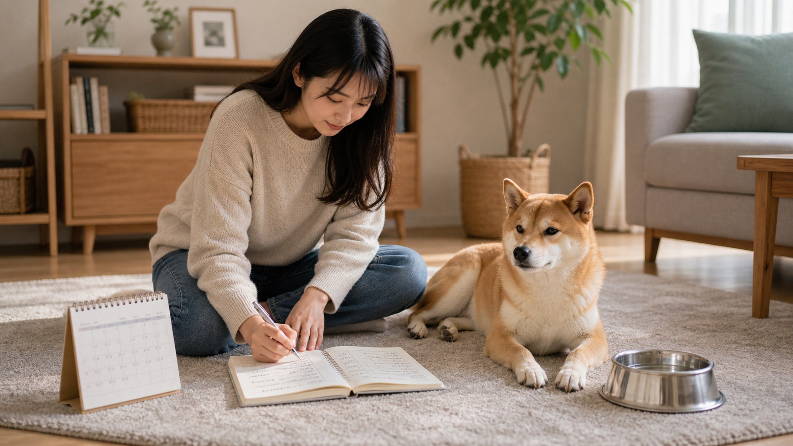 毛孩在家中停下來看主人的日常瞬間，呼應「狗狗疾病預防」主題