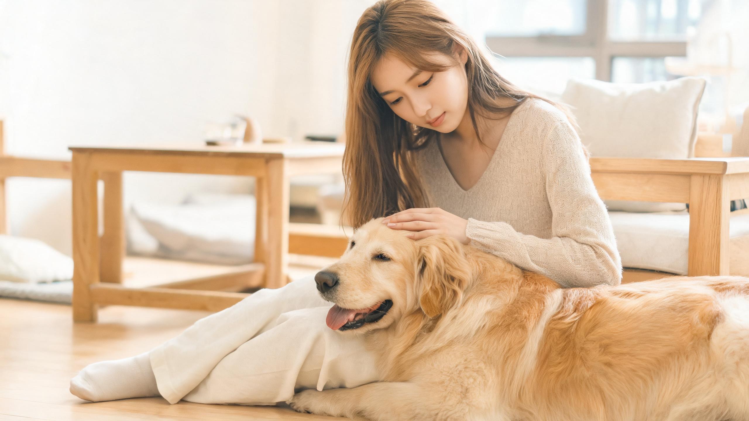 毛孩在家中停下來看主人的日常瞬間，呼應「狗狗才藝訓練」主題