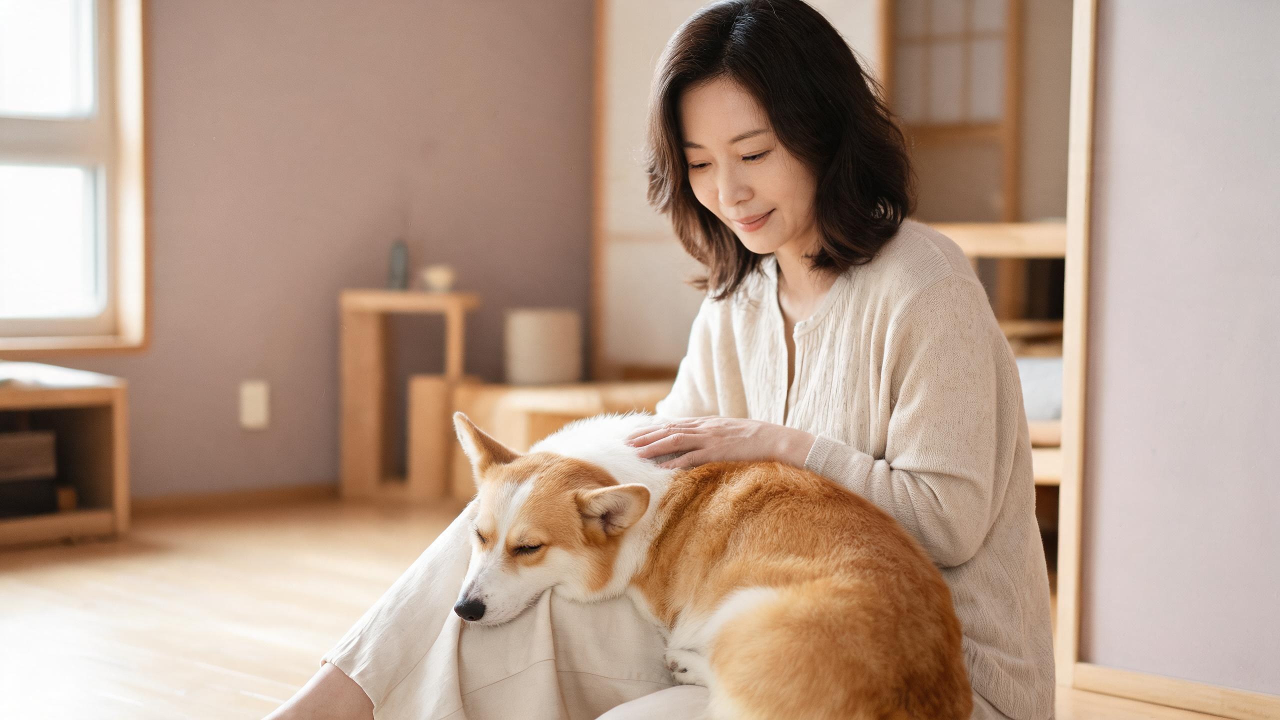 毛孩在家中停下來看主人的日常瞬間，呼應「狗狗訓練原則」主題