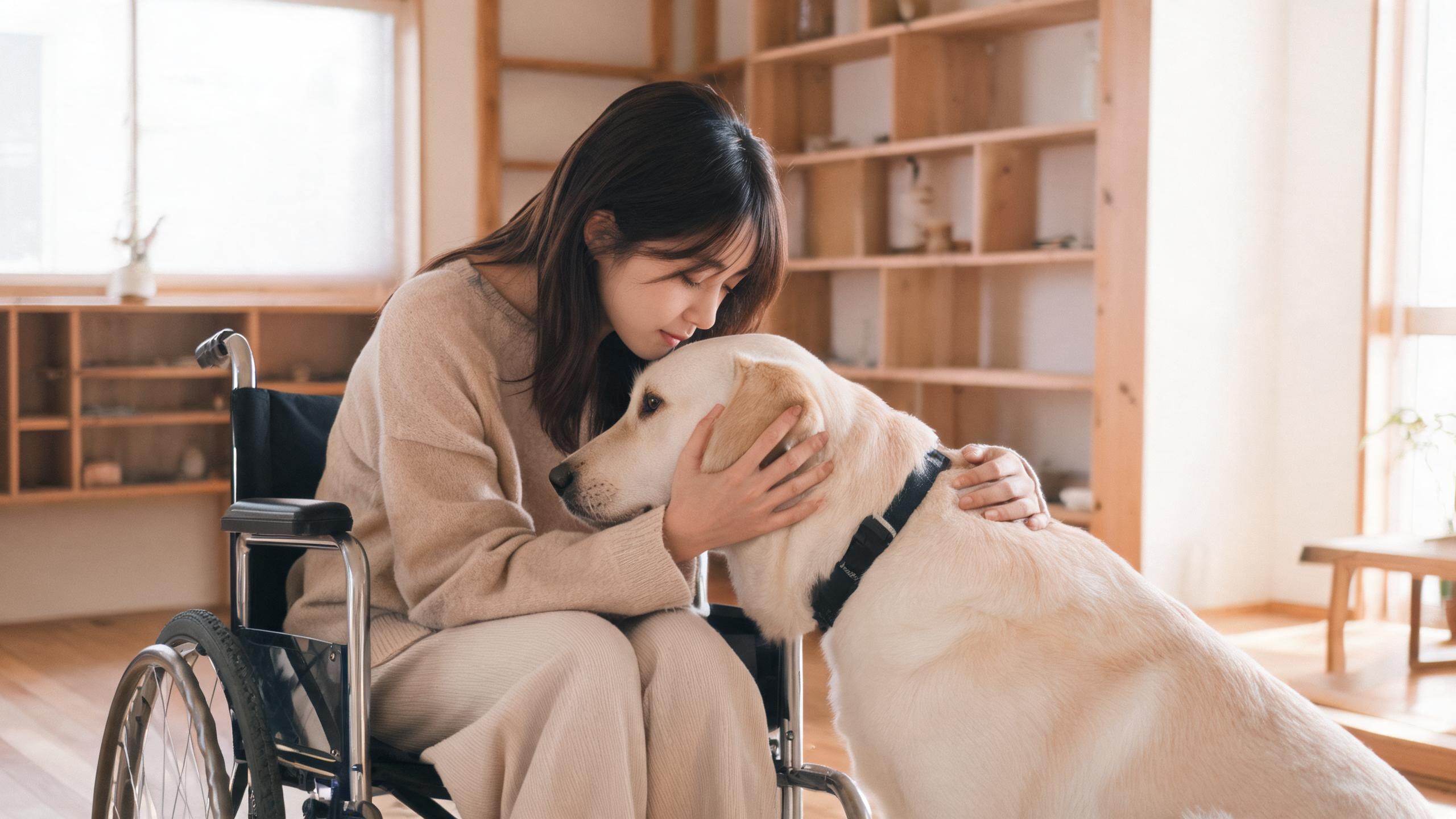 清晨家中毛孩靠近主人腳邊的生活畫面，呼應「服務犬與特殊用途犬」主題